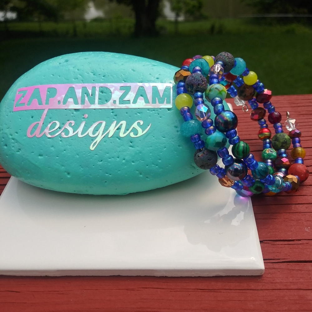NEW Jasper Lava Stone Blue Opal Bracelet Gemstone Unique Gift Festival Handmade - Picture 8 of 16